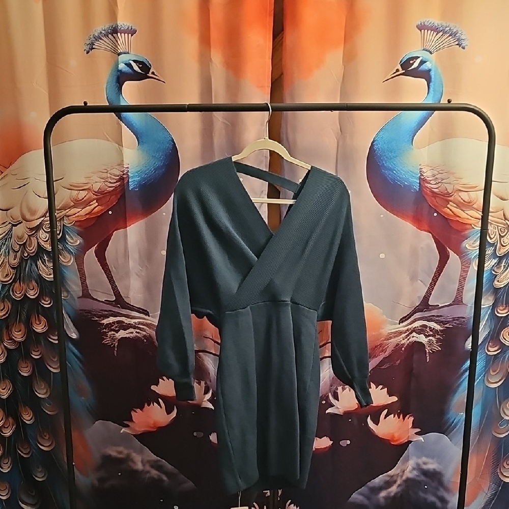 Elegant Teal Wrap sweater dress